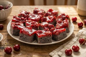 Házi készítésű cukormentes joghurtos mákpiskóta meggykocsonyával, Yummy Sweet Gold Joy édesítőszerrel, eritrit és négyszeres cukorhelyettesítő alternatívával – diétás és keto recept.