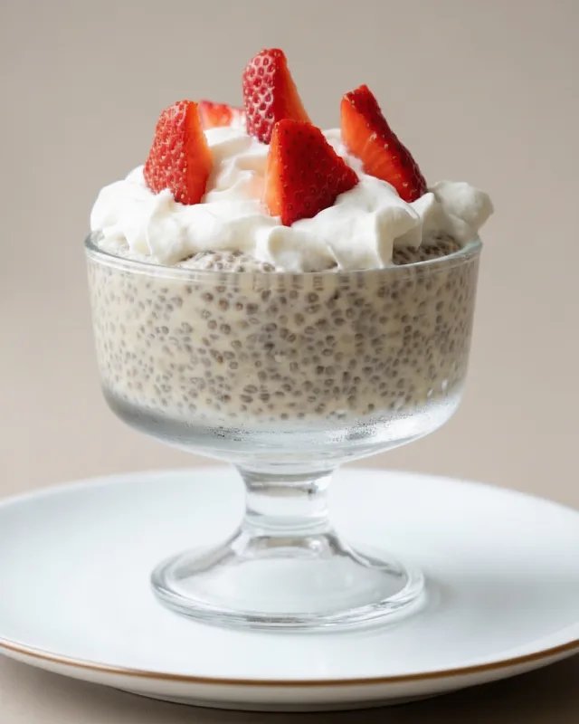 Cukormentes kókusztejes chia puding friss eperrel — keto, vegán pohárdesszert